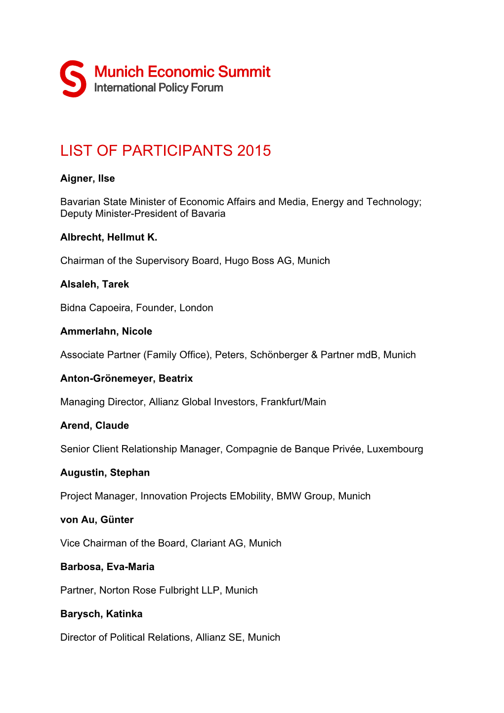 List of Participants 2015