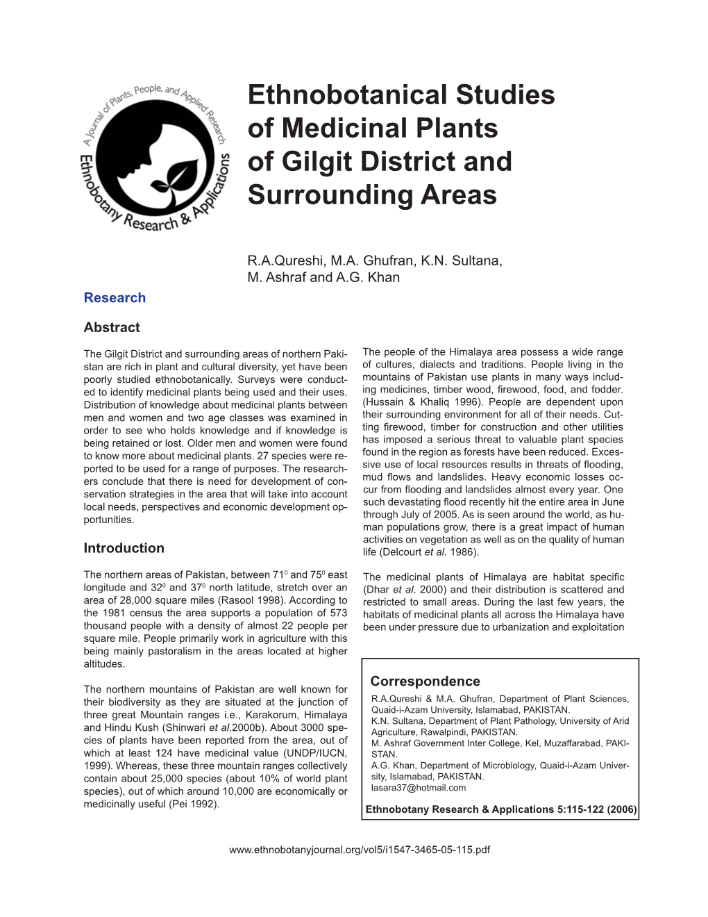 Ethnobotanical Studies of Medicinal Plants of Gilgit District and Surrounding Areas