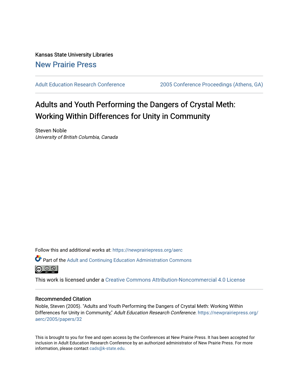 Adults and Youth Performing the Dangers of Crystal Meth: Working Within Differences for Unity in Community