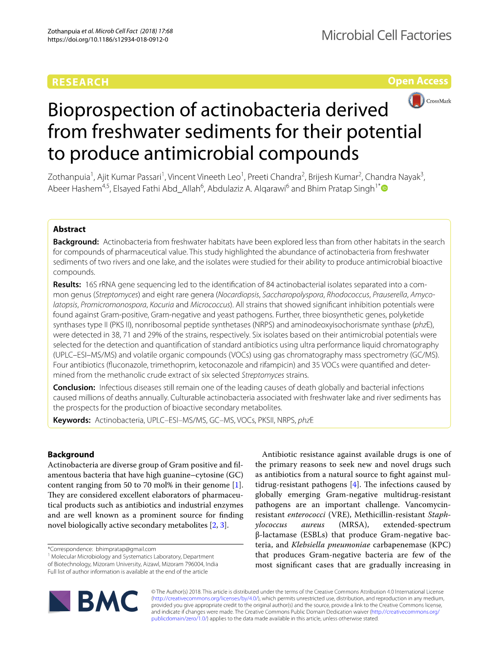 Bioprospection of Actinobacteria Derived from Freshwater Sediments