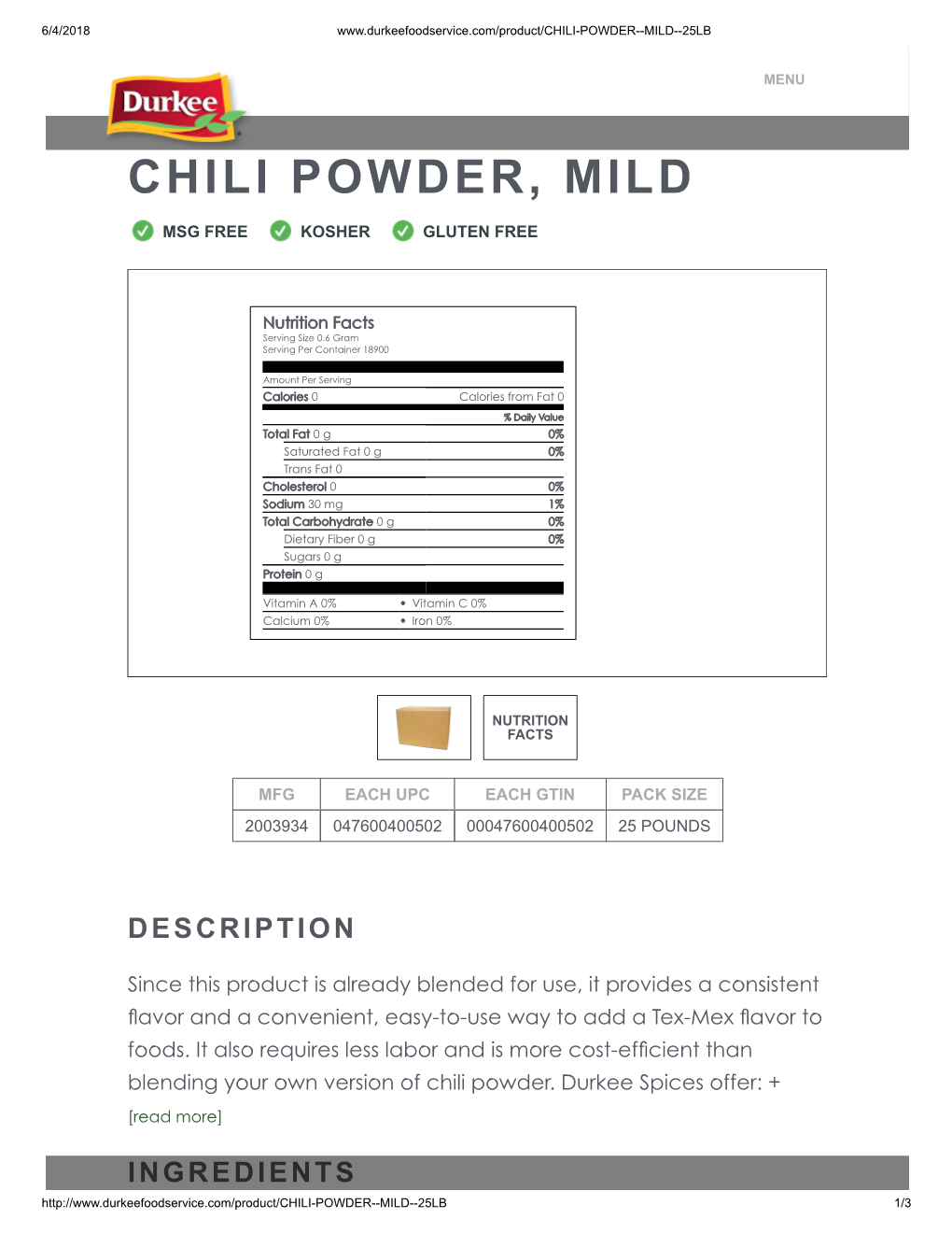 Chili Powder, Mild