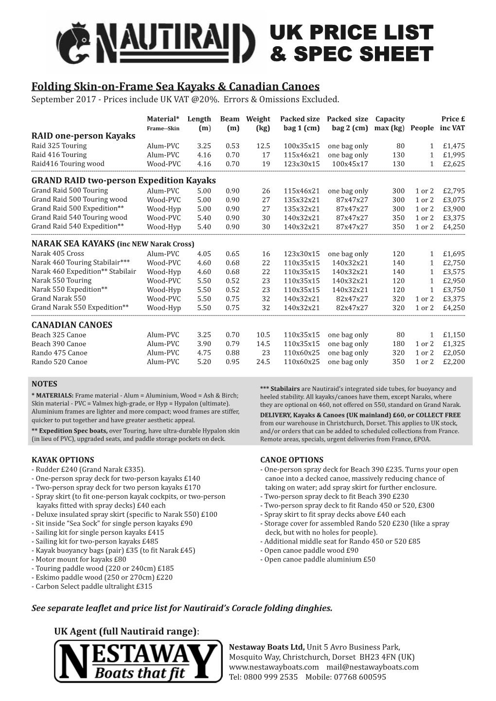 Nautiraid Prices Sept 2017