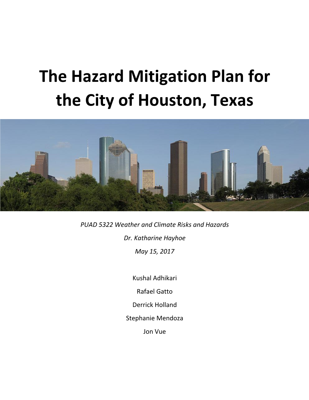 The Hazard Mitigation Plan for the City of Houston, Texas