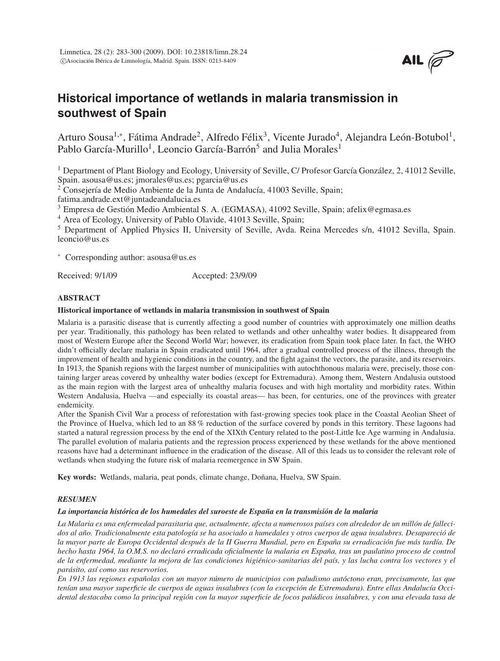 Historical Importance of Wetlands in Malaria Transmission Spain