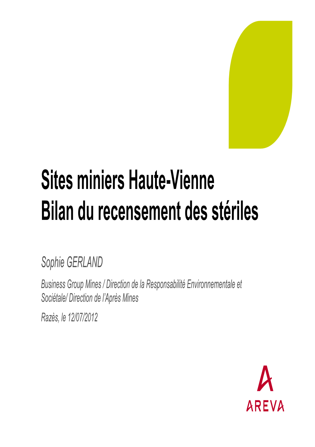 Sites Miniers Haute-Vienne Bilan Du Recensement Des Stériles