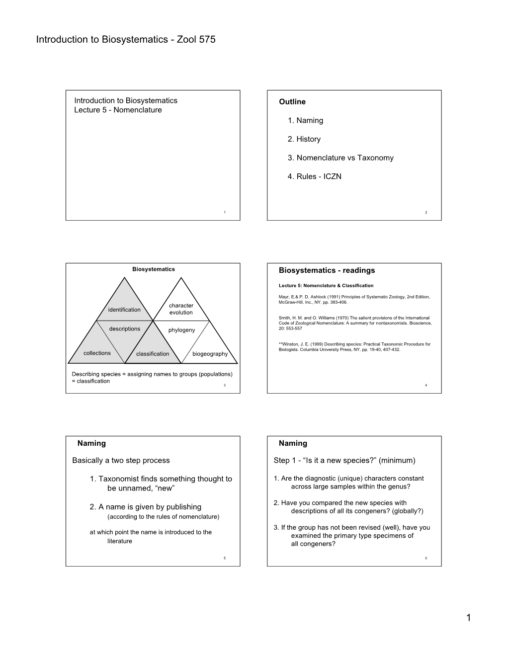 Introduction to Biosystematics - Zool 575