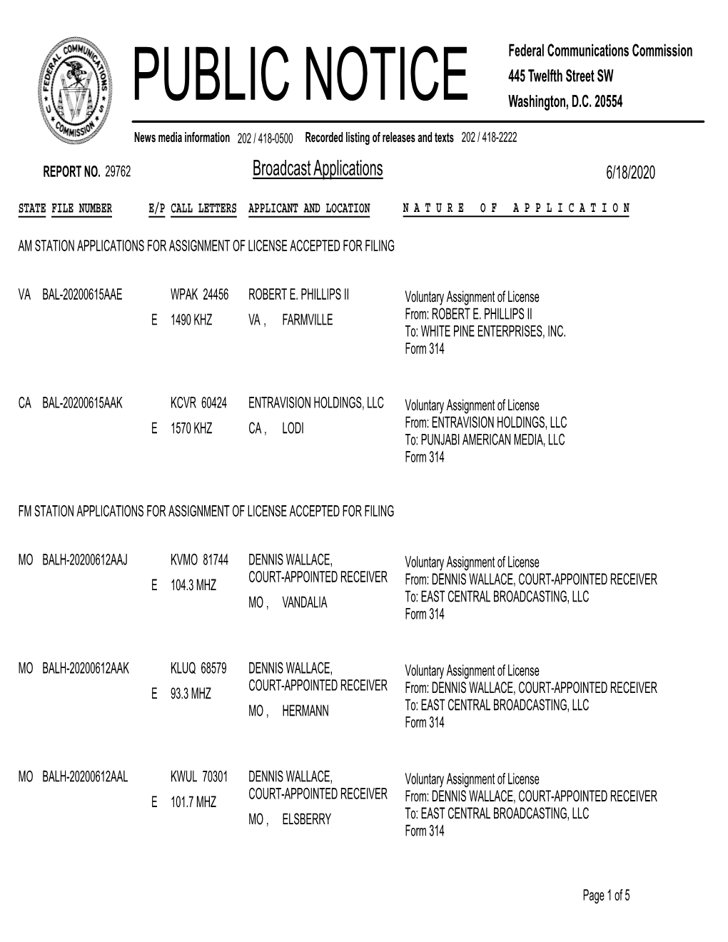 Broadcast Applications 6/18/2020