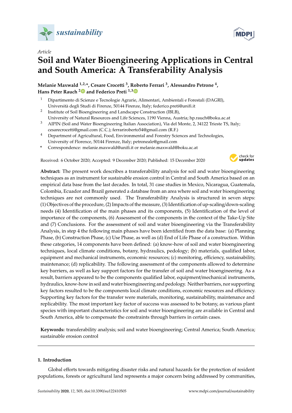 Soil and Water Bioengineering Applications in Central and South America: a Transferability Analysis
