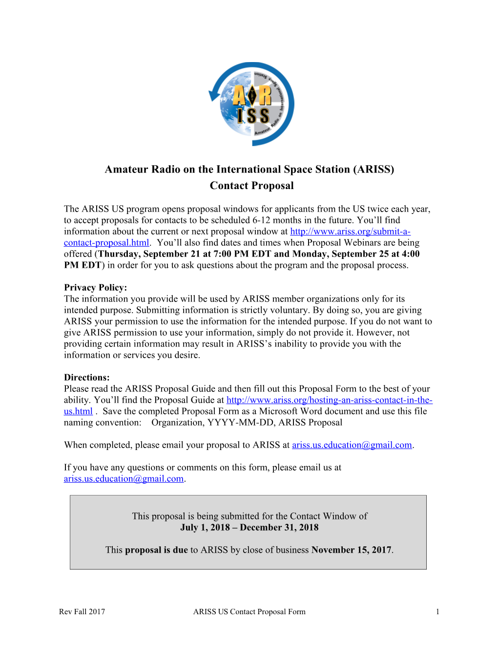 Amateur Radio on the International Space Station (ARISS) s1