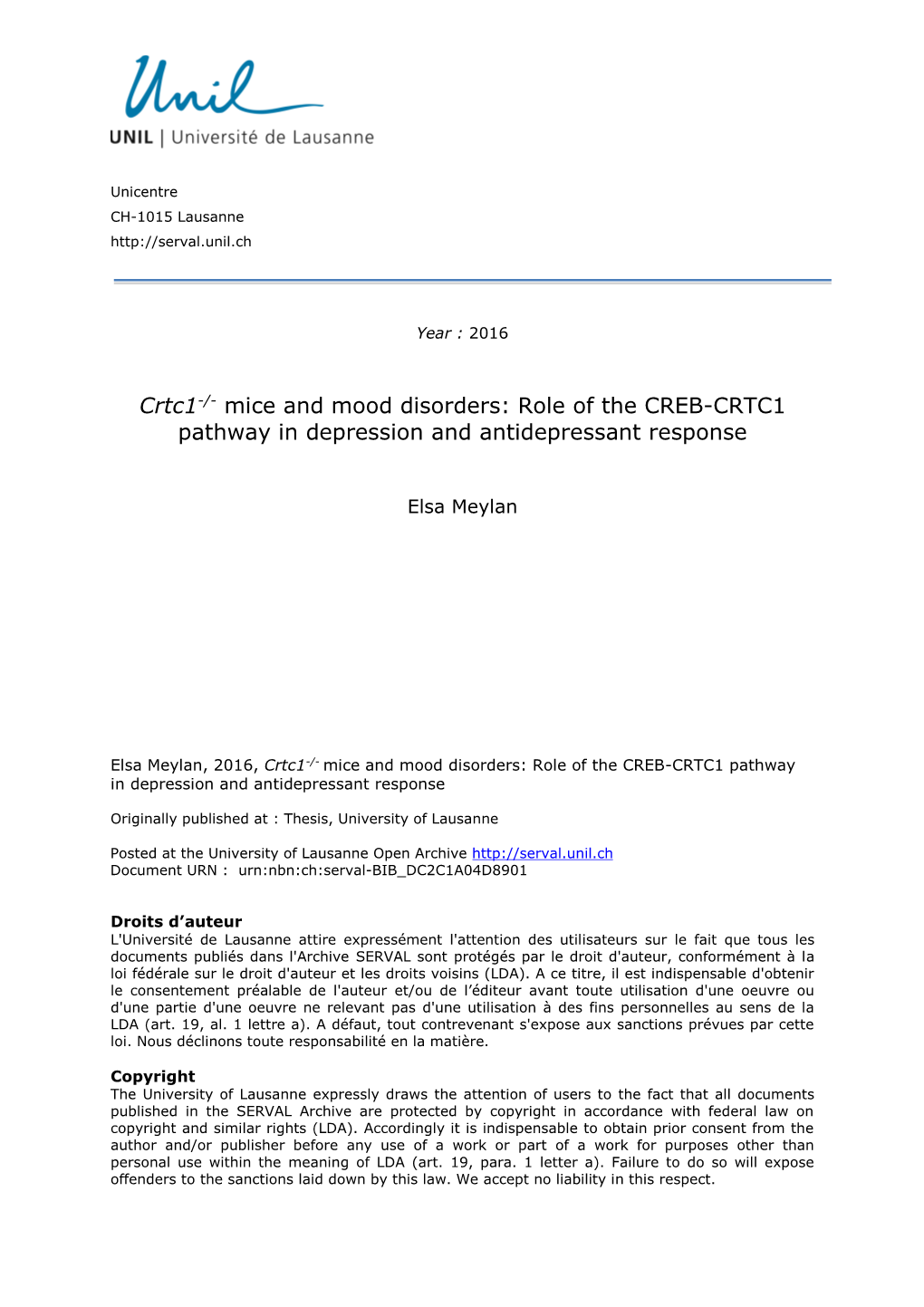 Crtc1-/- Mice and Mood Disorders: Role of the CREB-CRTC1 Pathway in Depression and Antidepressant Response