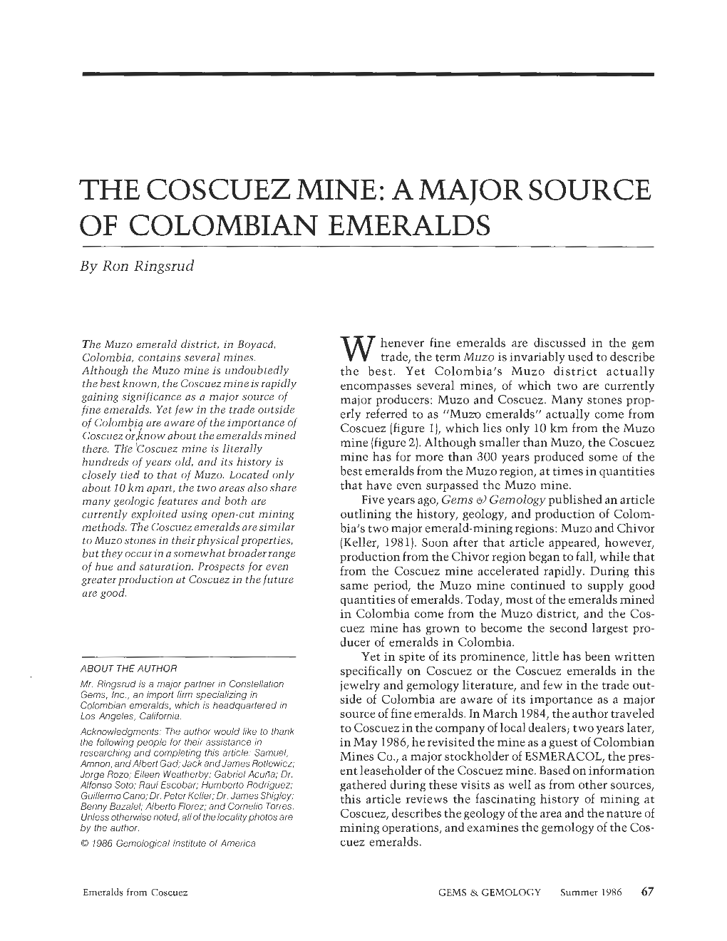 The Coscuez Mine: a Major Source of Colombian Emeralds