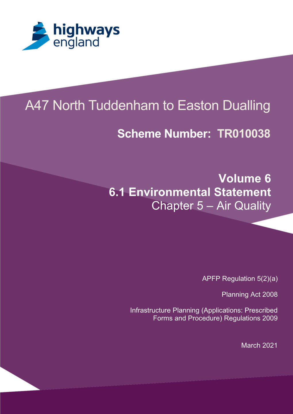 A47 North Tuddenham to Easton Dualling Environmental Statement Chapter 5 Air Quality