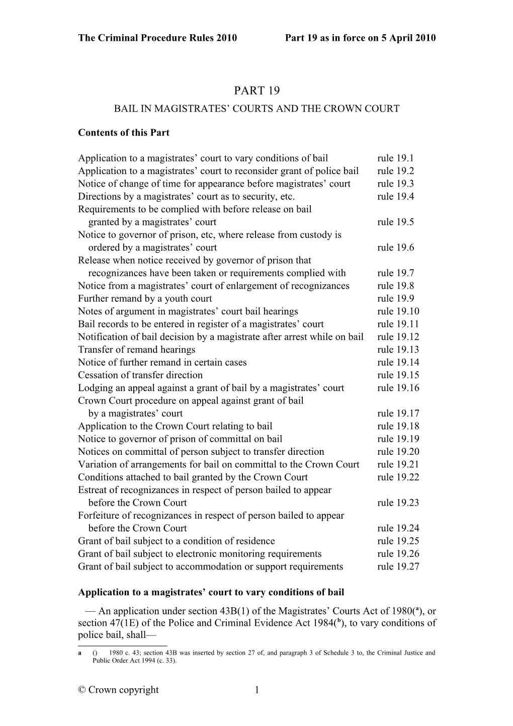 The Criminal Procedure Rule 2010 Part 19