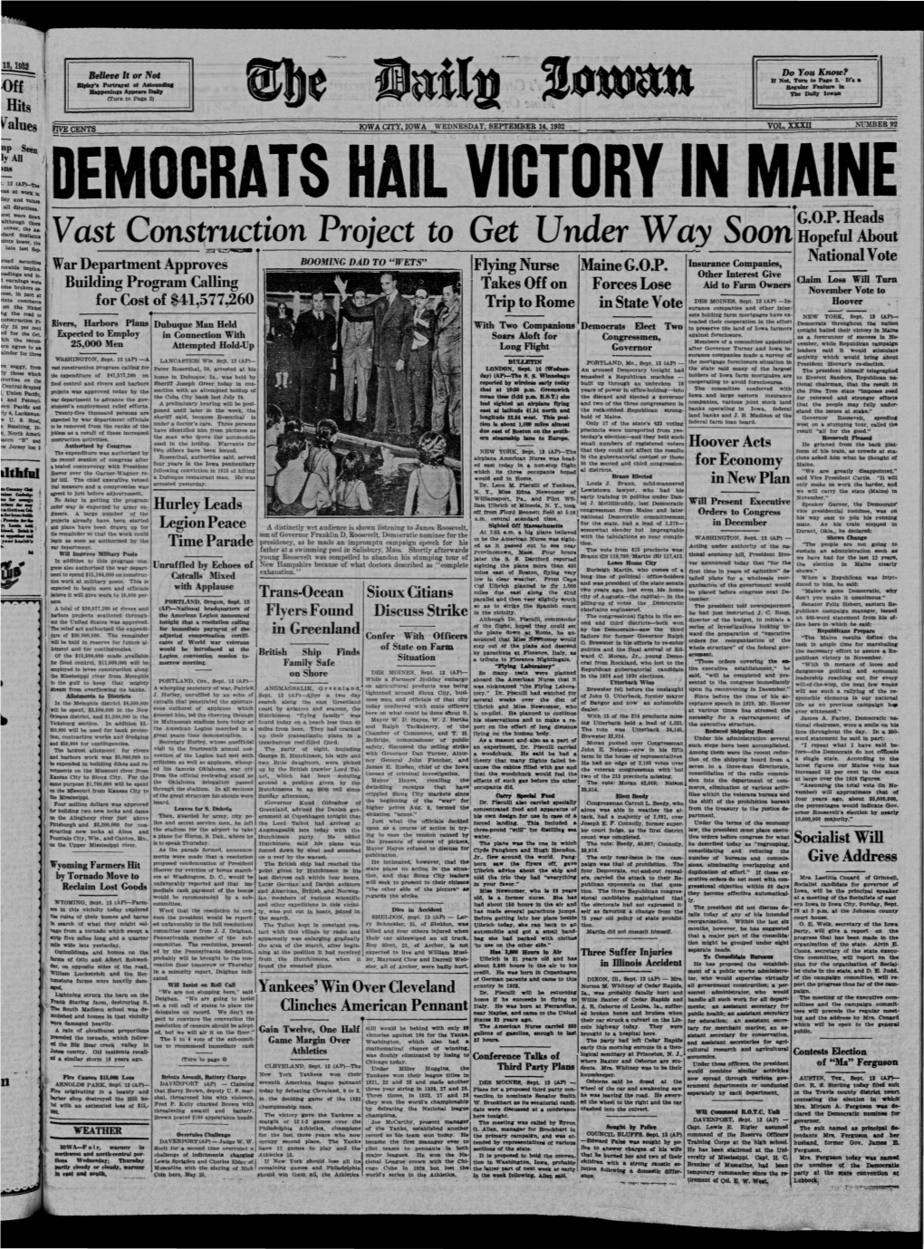 Daily Iowan (Iowa City, Iowa), 1932-09-14