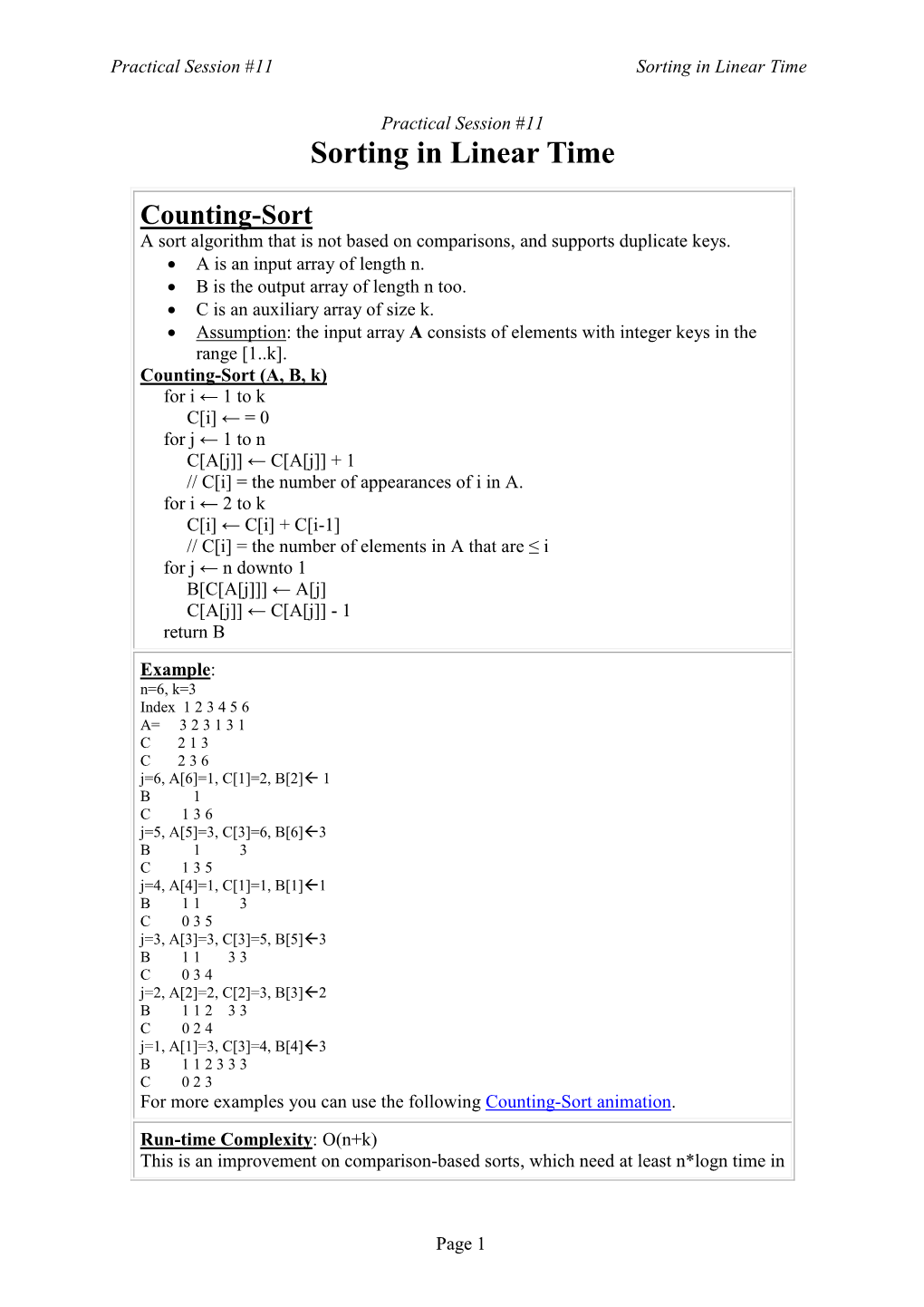 Sorting in Linear Time