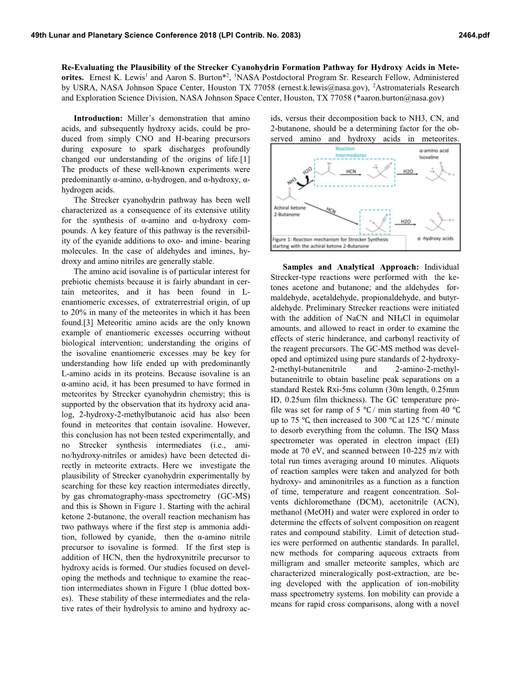 Re-Evaluating the Plausibility of the Strecker Cyanohydrin Formation Pathway for Hydroxy Acids in Mete- Orites