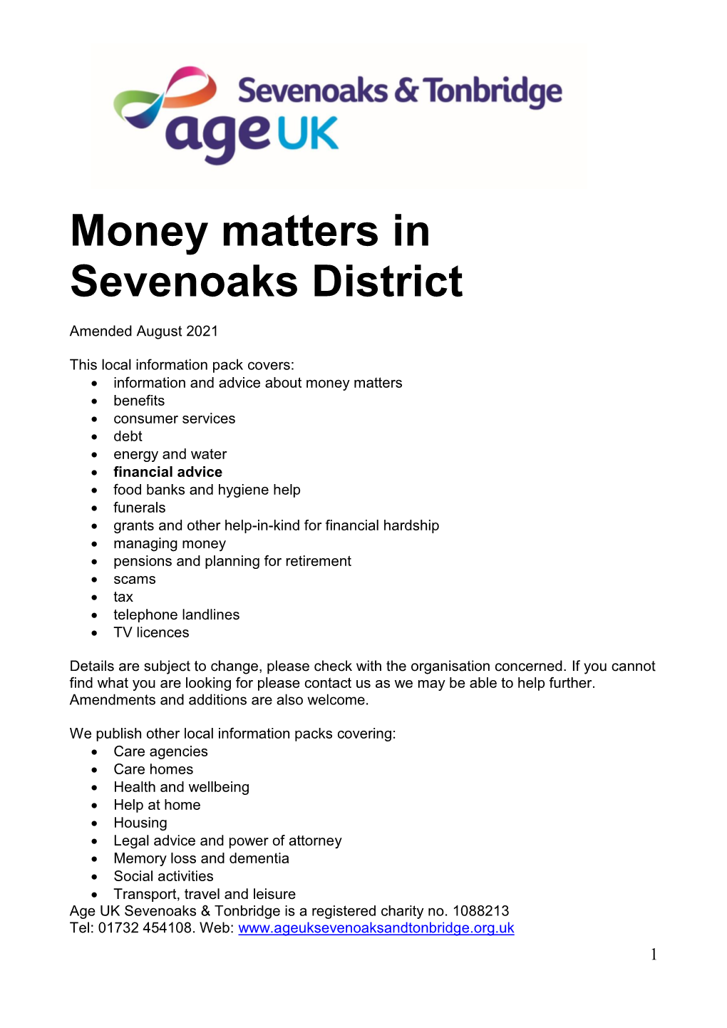 Money Matters in Sevenoaks District