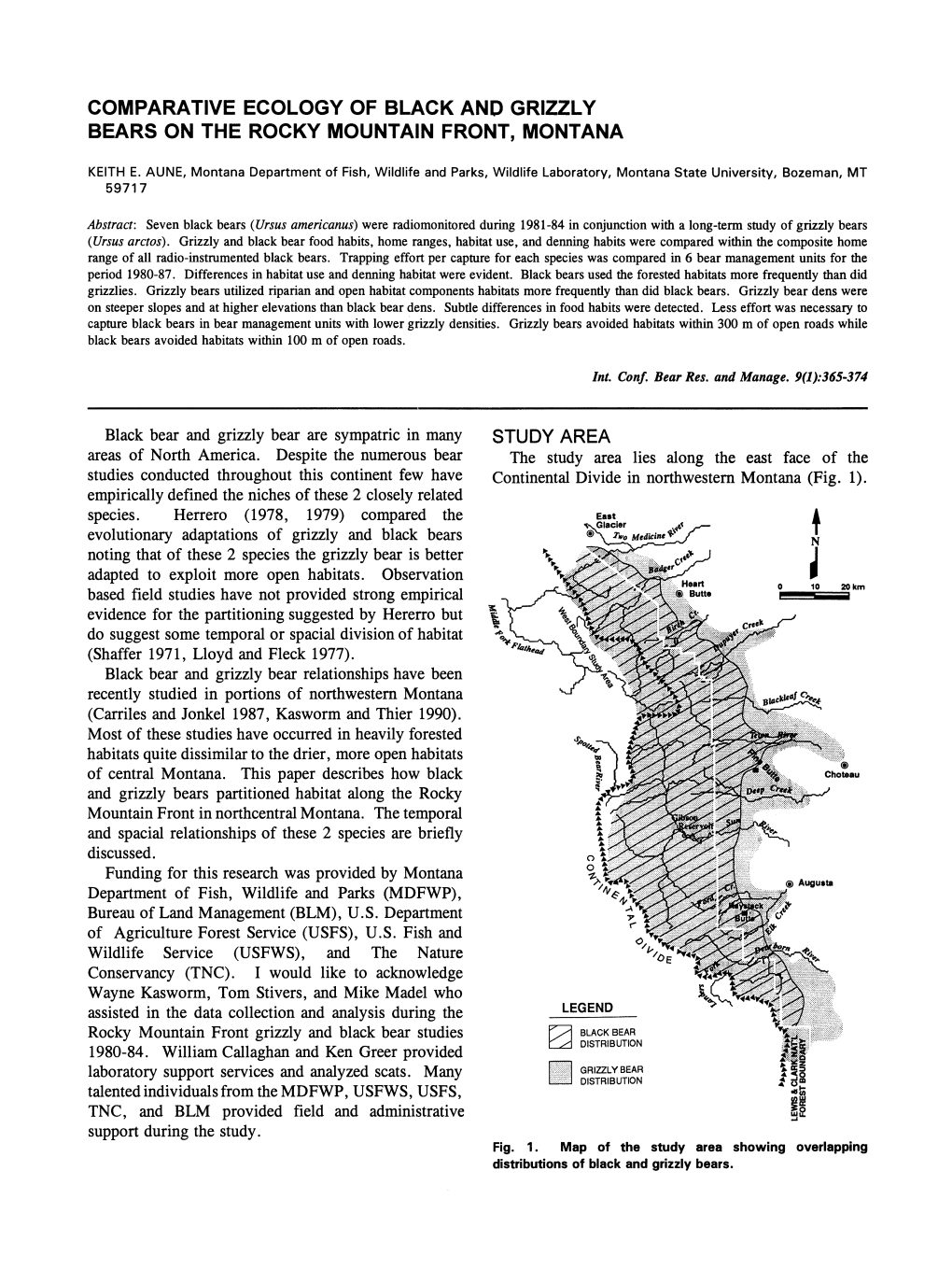 Comparative Ecology of Black and Grizzly Bears on the Rocky Mountain Front, Montana $A