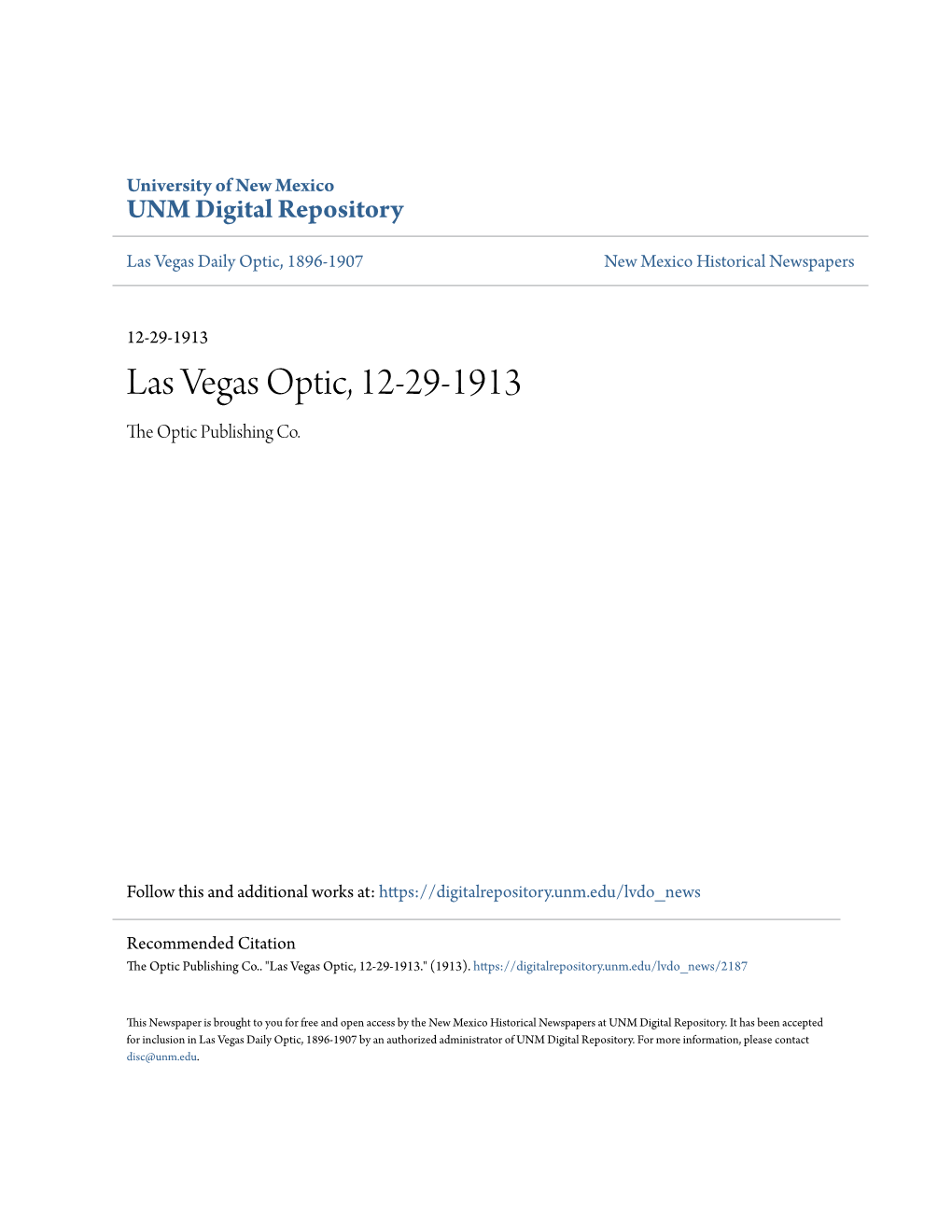 Las Vegas Optic, 12-29-1913 the Optic Publishing Co