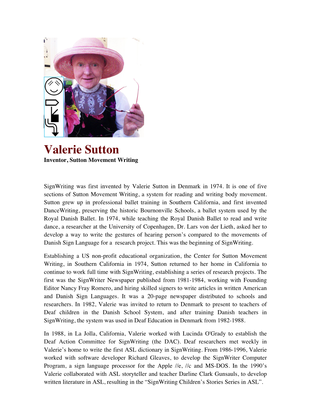 Valerie Sutton, Inventor, Sutton Movement Writing & Shorthand