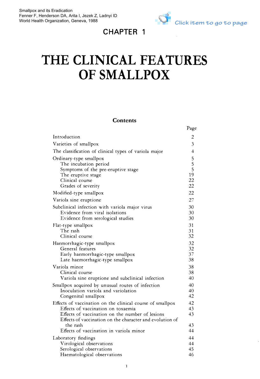 Big Red Book Ch 1. the Clinical Features of Smallpox