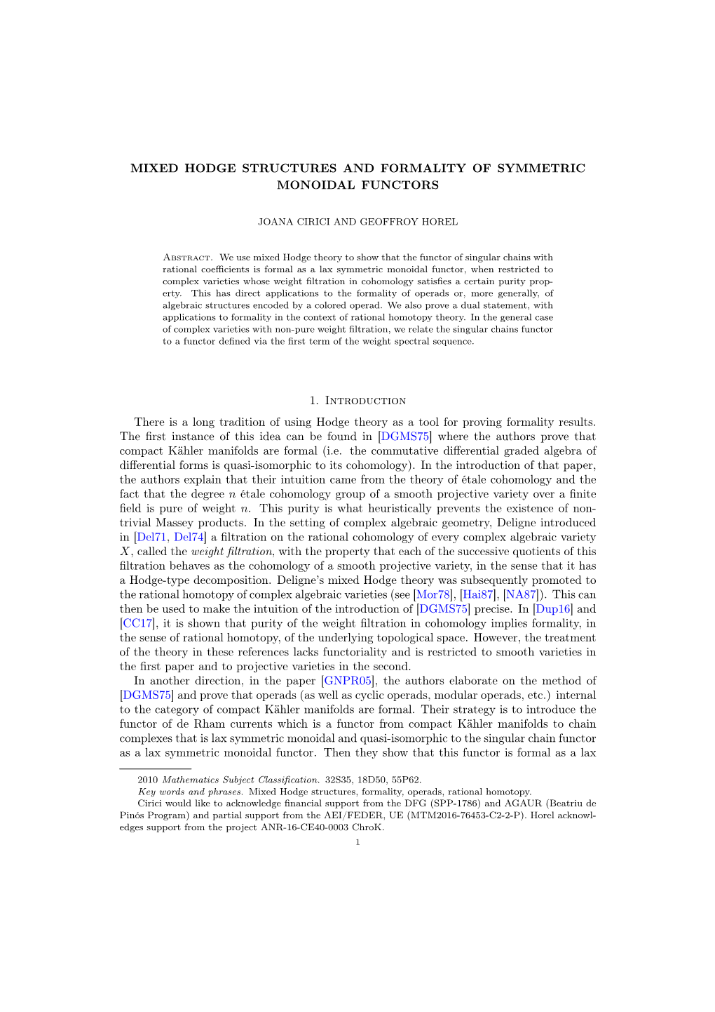 Mixed Hodge Structures and Formality of Symmetric Monoidal Functors