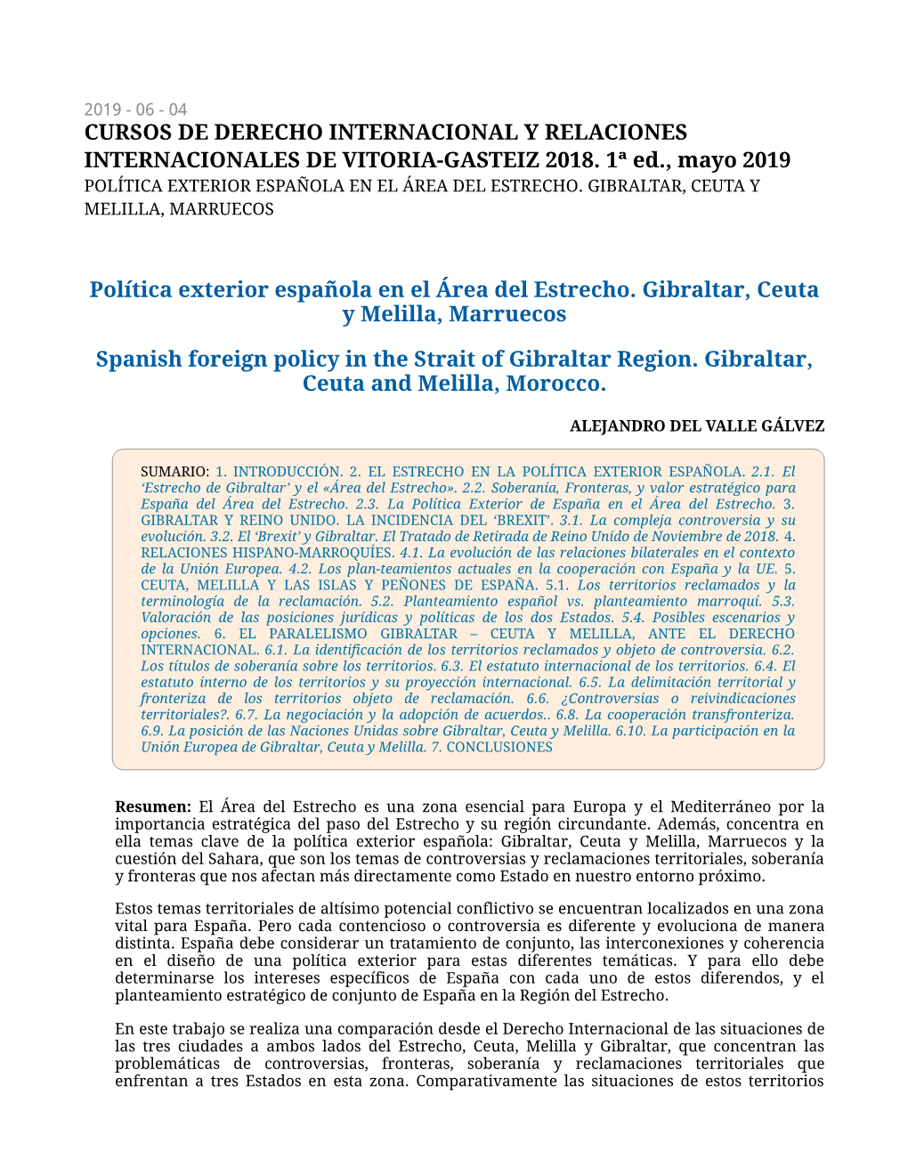 Política Exterior Española En El Área Del Estrecho. Gibraltar, Ceuta Y Melilla, Marruecos