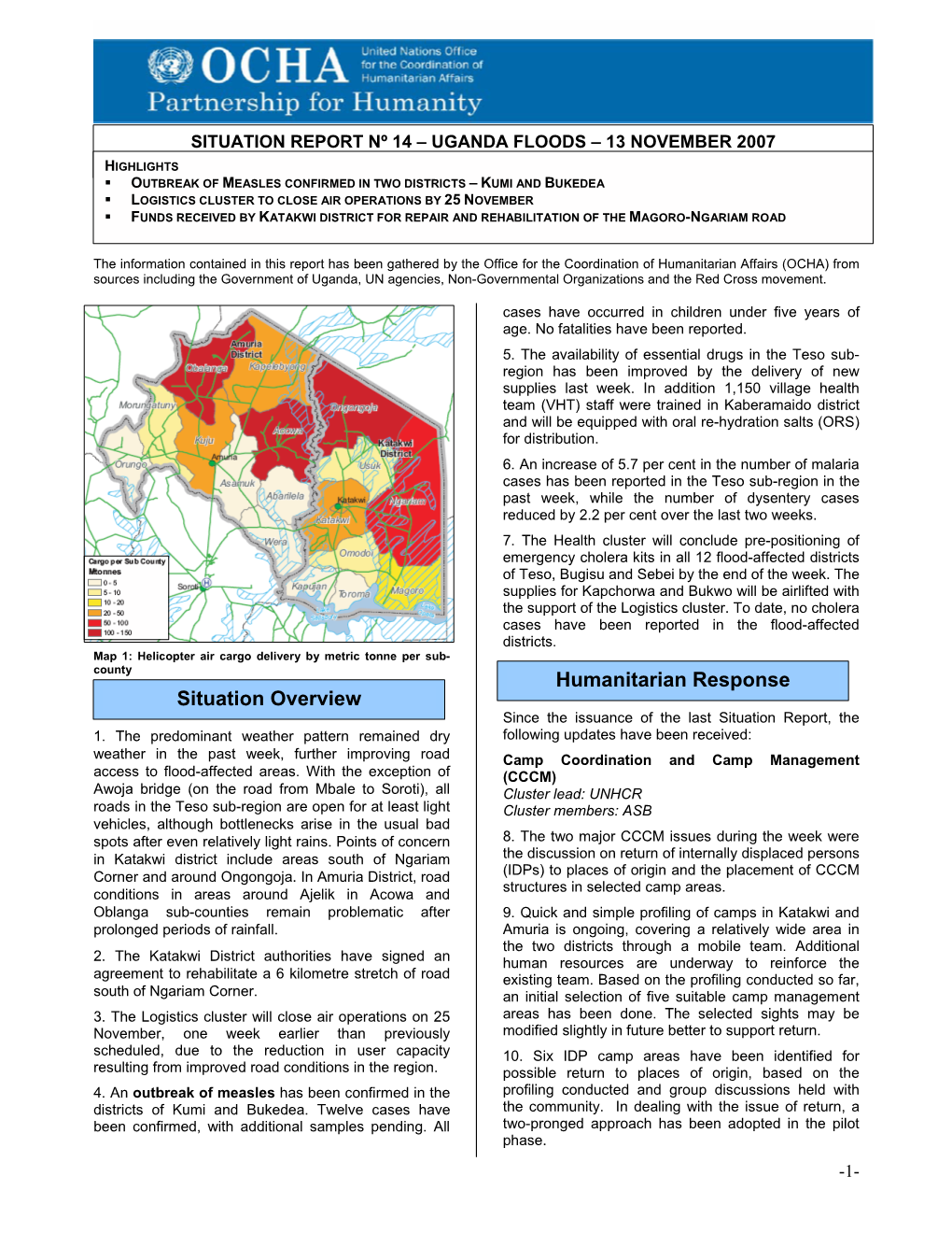 Situation Report Nº 14 – Uganda Floods – 13 November 2007