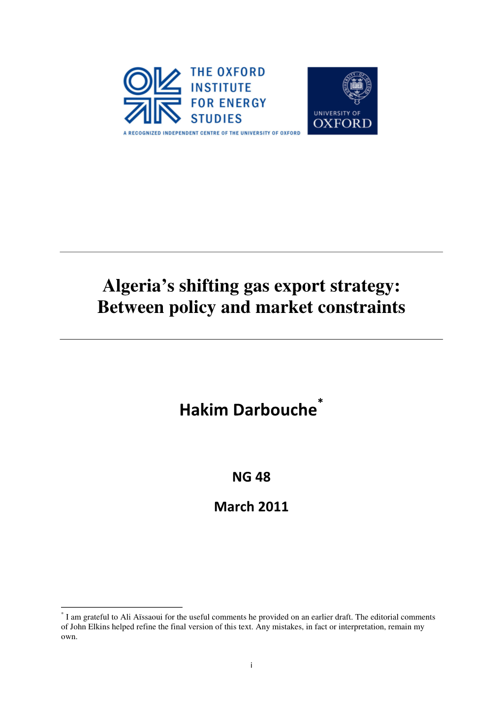 Algeria's Shifting Gas Export Strategy: Between Policy and Market