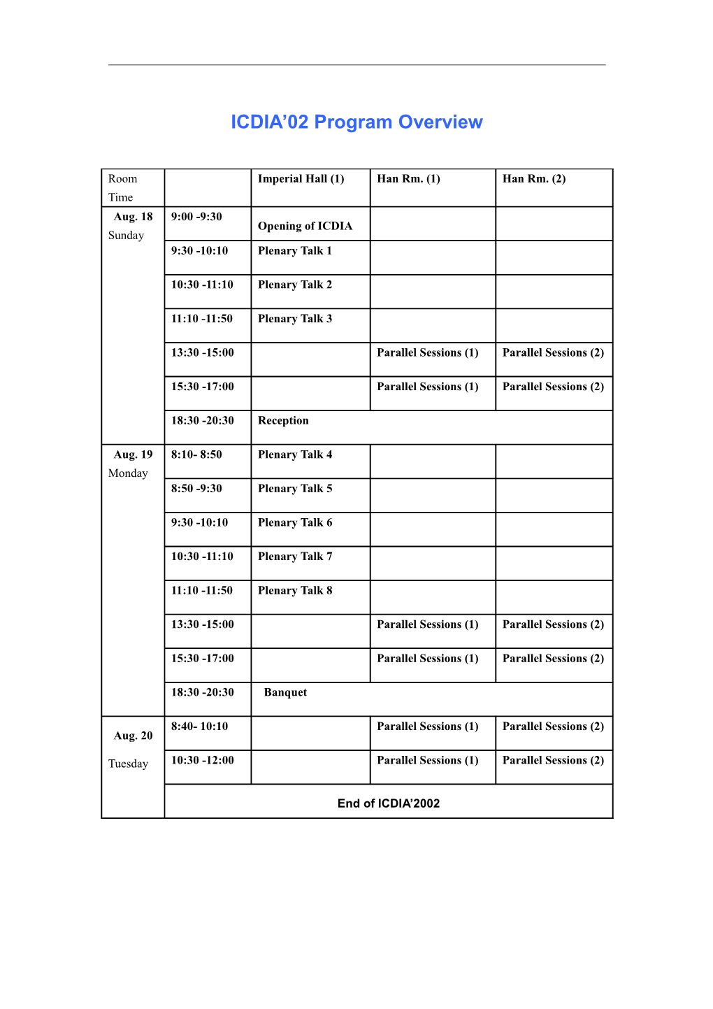 ICDIA 02 Program Overview