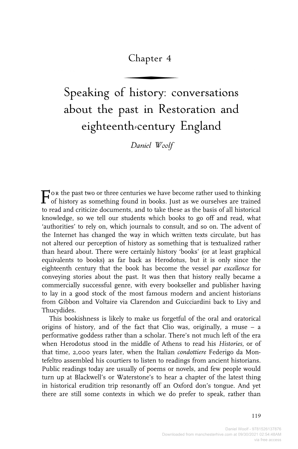 Conversations About the Past in Restoration and Eighteenth-Century England Daniel Woolf