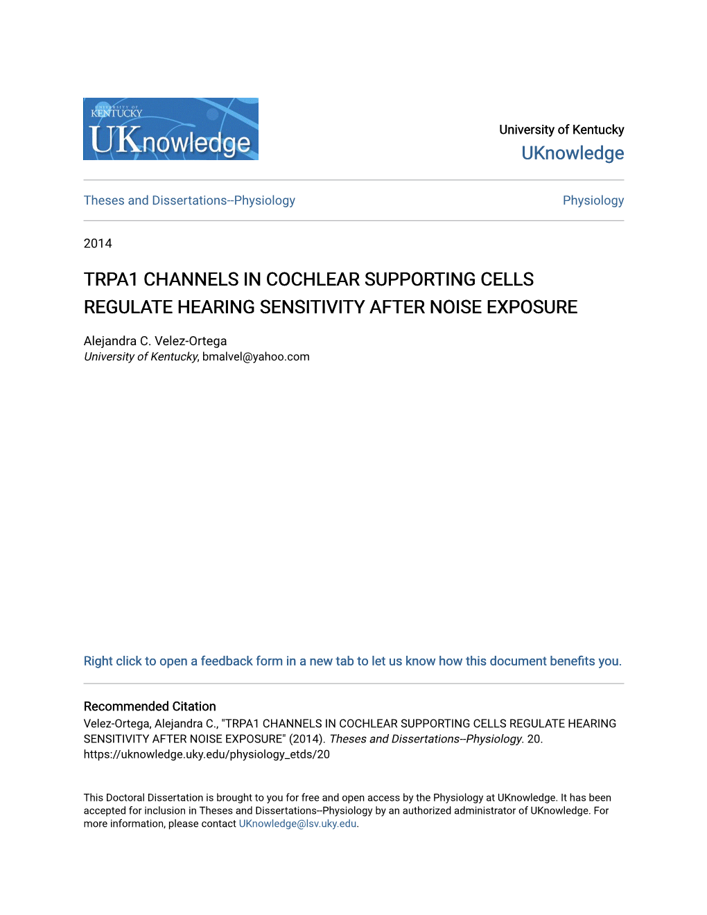 Trpa1 Channels in Cochlear Supporting Cells Regulate Hearing Sensitivity After Noise Exposure