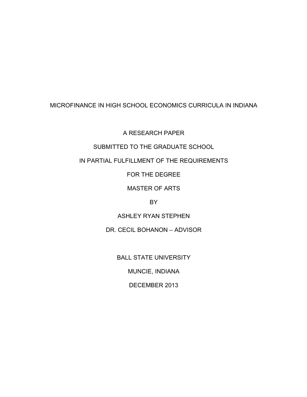 Microfinance in High School Economics Curricula in Indiana