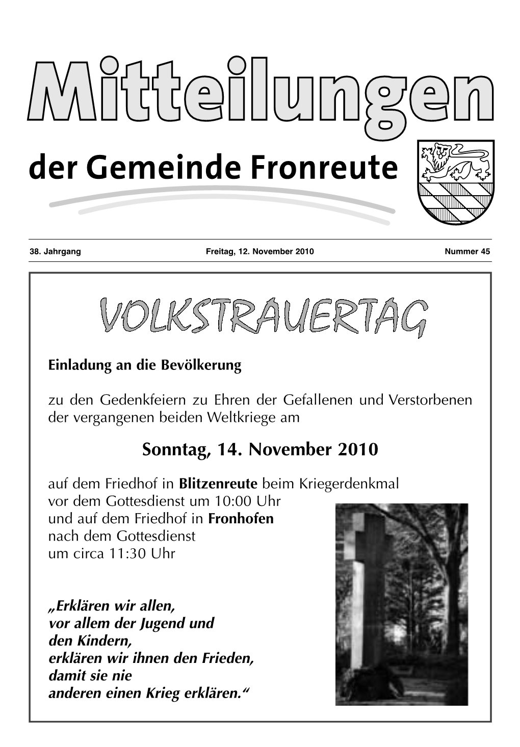 Mitteilungsblatt Fronreute KW 45