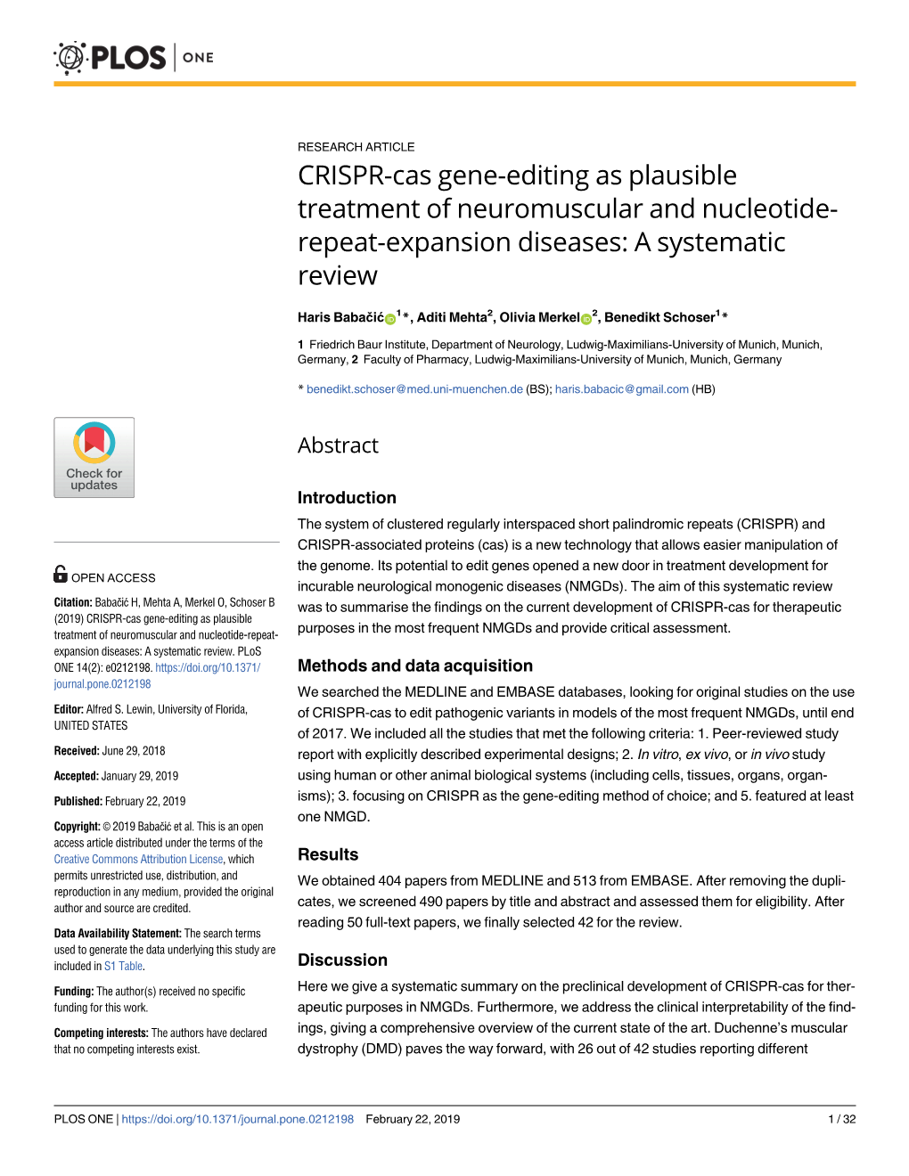 CRISPR-Cas Gene-Editing As Plausible Treatment of Neuromuscular and Nucleotide- Repeat-Expansion Diseases: a Systematic Review