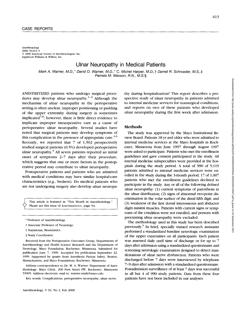 Ulnar Neuropathy in Medical Patients Mark A