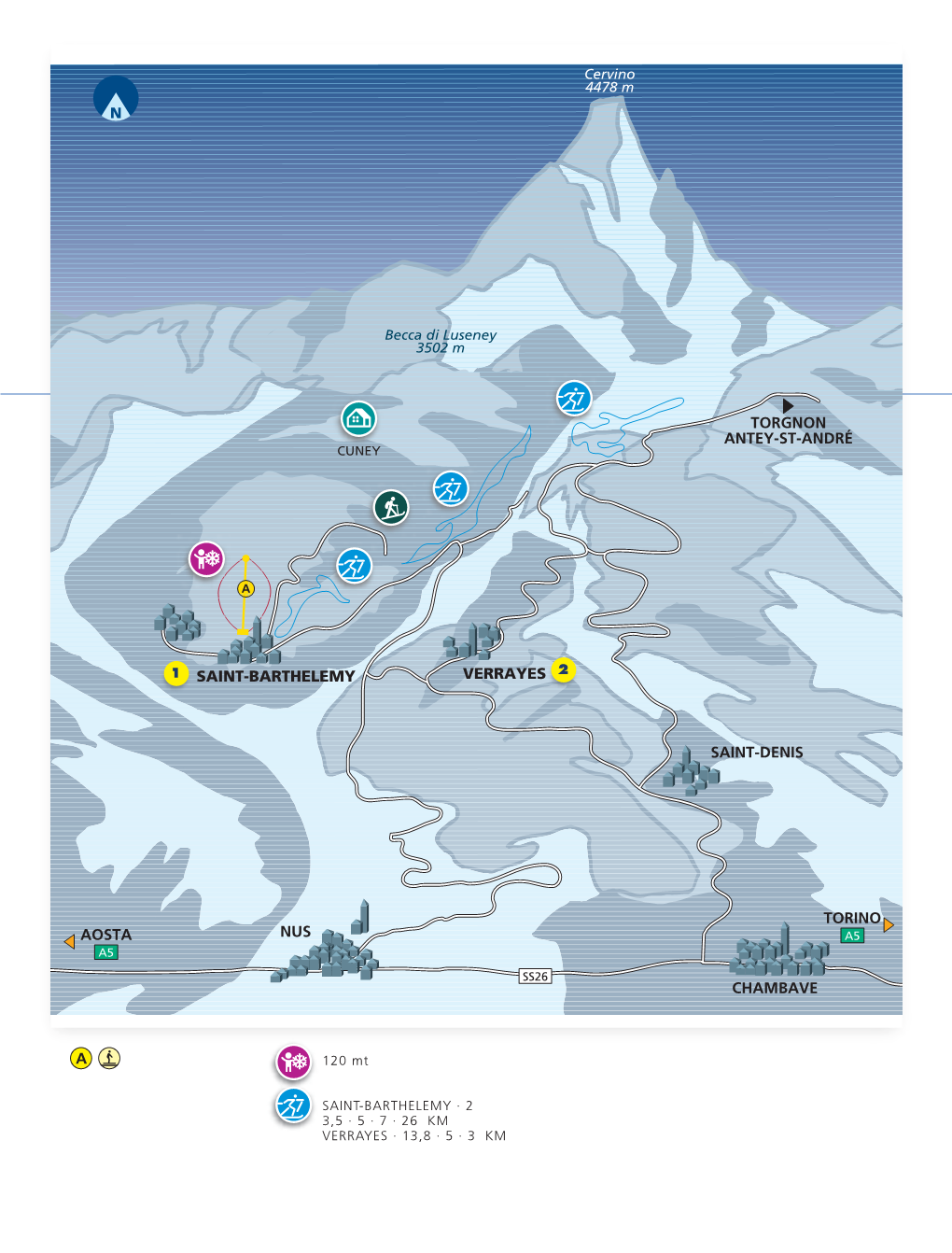 Chambave Nus Saint-Barthelemy Verrayes Saint-Denis Torgnon Antey-St-André Aosta Torino A