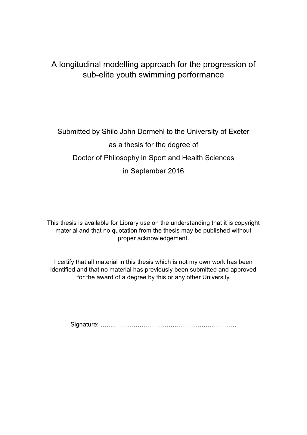 A Longitudinal Modelling Approach for the Progression of Sub-Elite Youth Swimming Performance