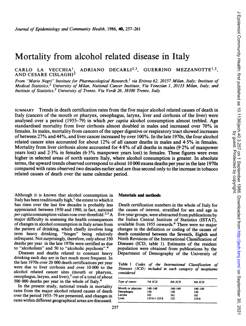 Mortality from Alcohol Relateddisease in Italy