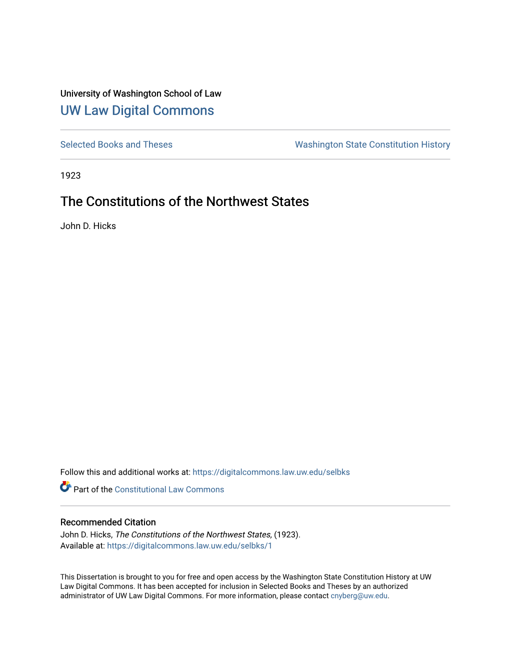 The Constitutions of the Northwest States