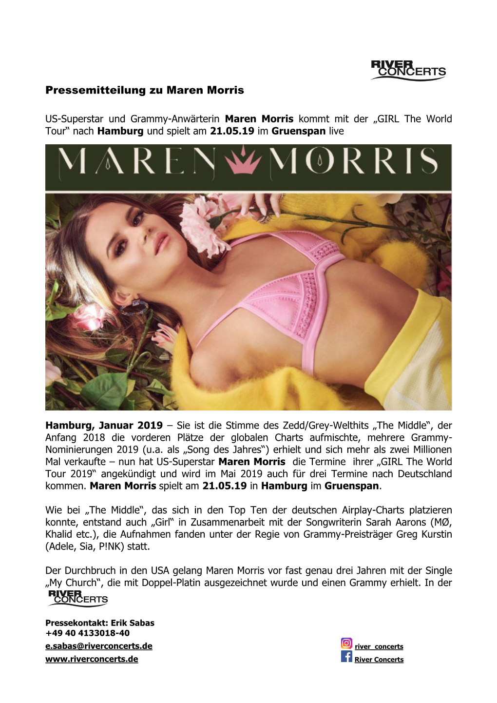 Pressemitteilung Zu Maren Morris