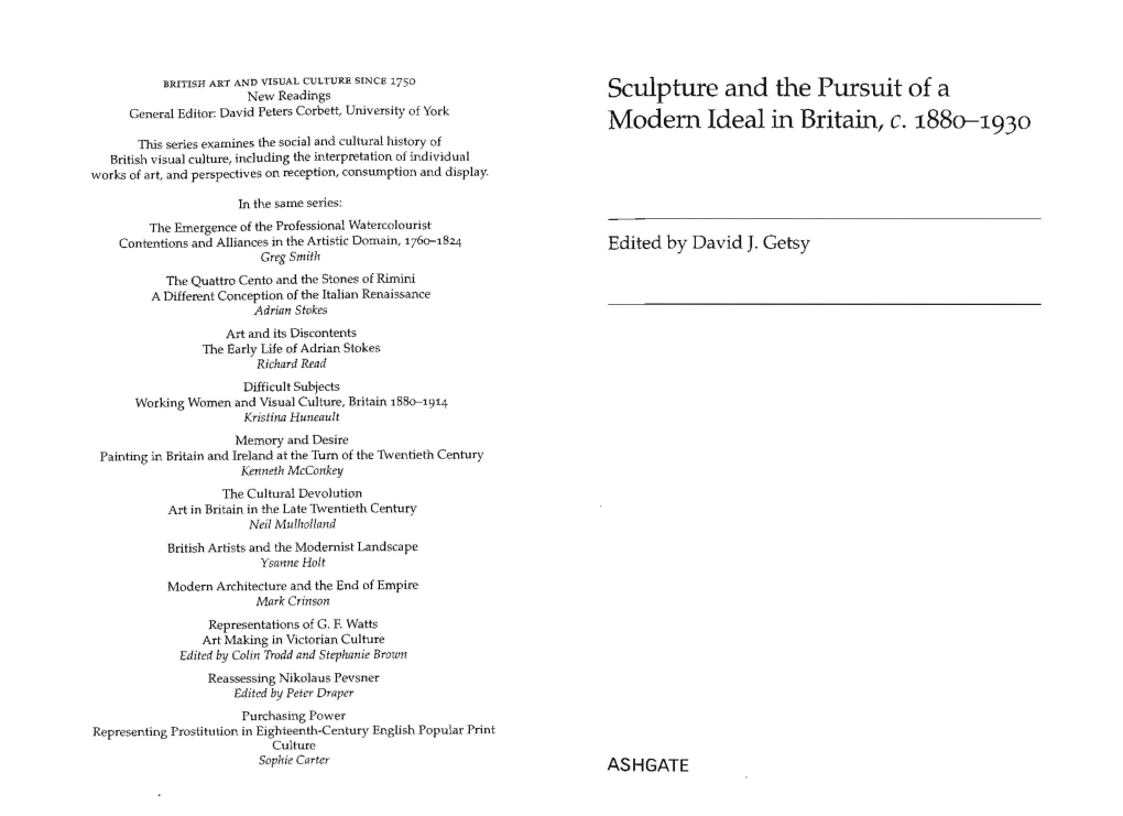 Sculpture and the Pursuit of a Modern Ideal in Britain, C. 1880-1930