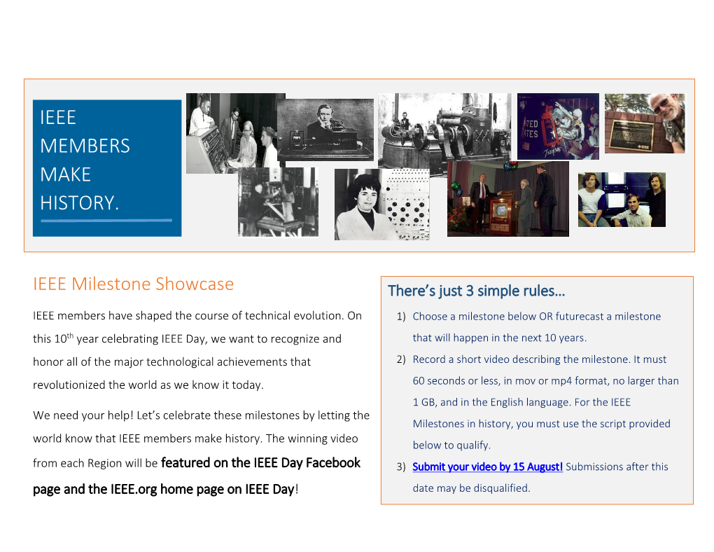 IEEE Milestone Showcase There’S Just 3 Simple Rules… IEEE Members Have Shaped the Course of Technical Evolution