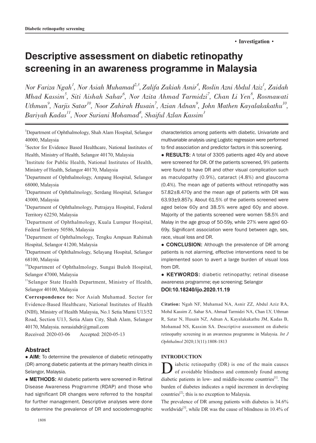 Descriptive Assessment on Diabetic Retinopathy Screening in an Awareness Programme in Malaysia