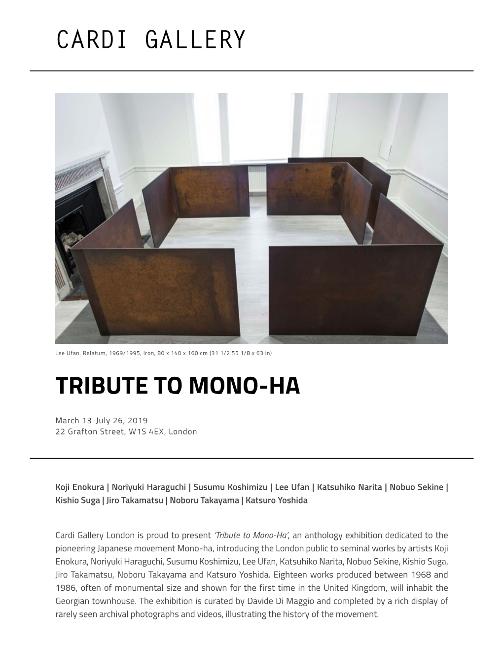 Cardi Gallery Tribute to Mono-Ha