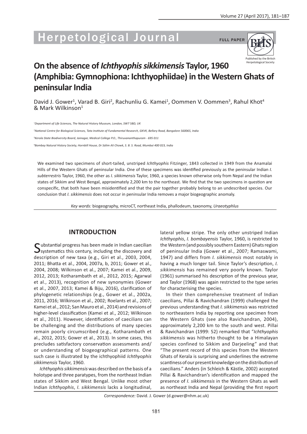 Herpetological Journal FULL PAPER