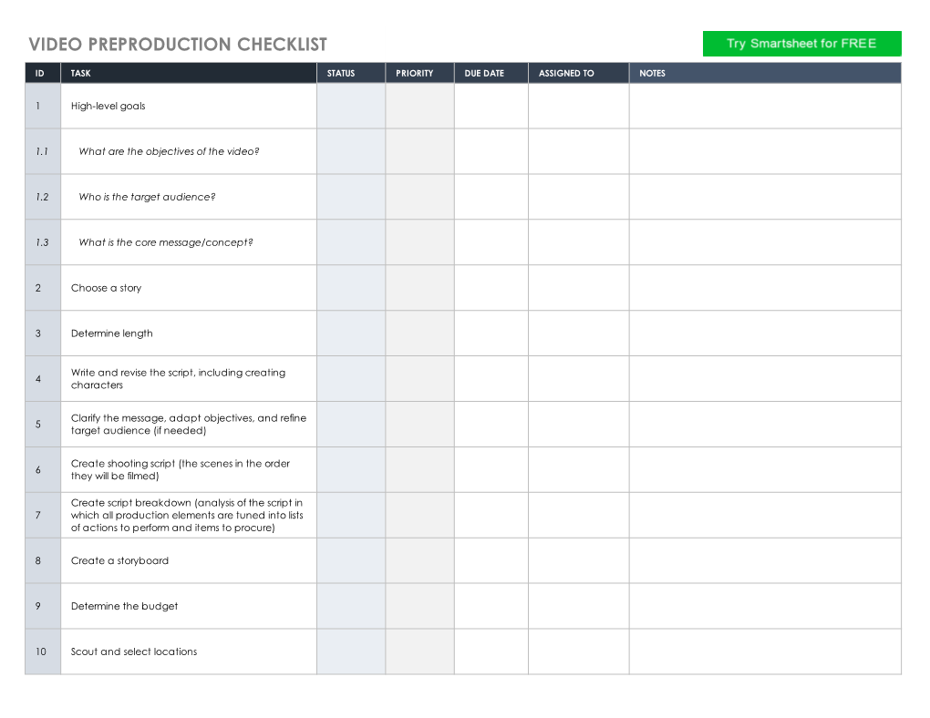 Video Preproduction Checklist