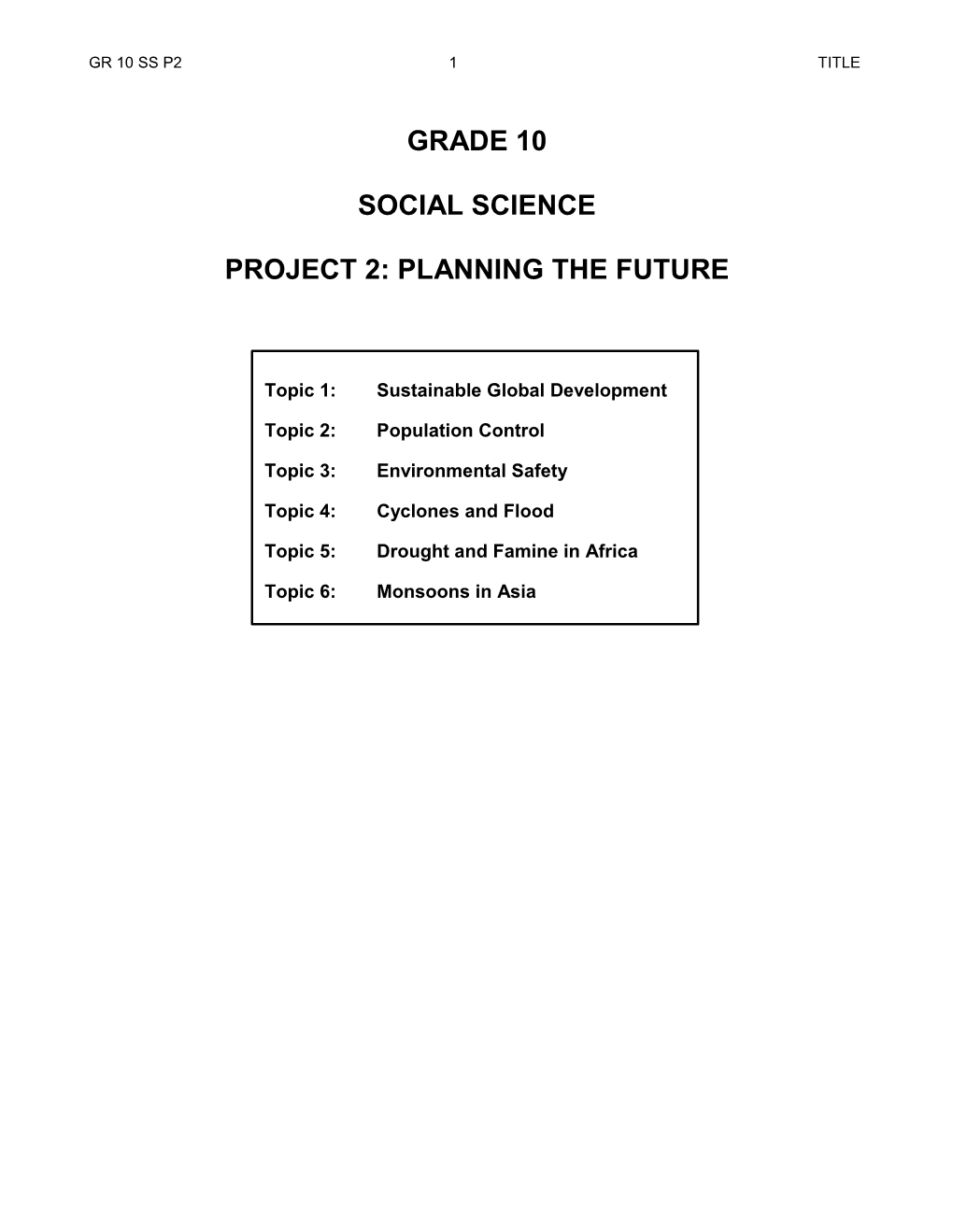 Grade 10 Social Science Project 2 Course  Project 2 Assignment Booklet