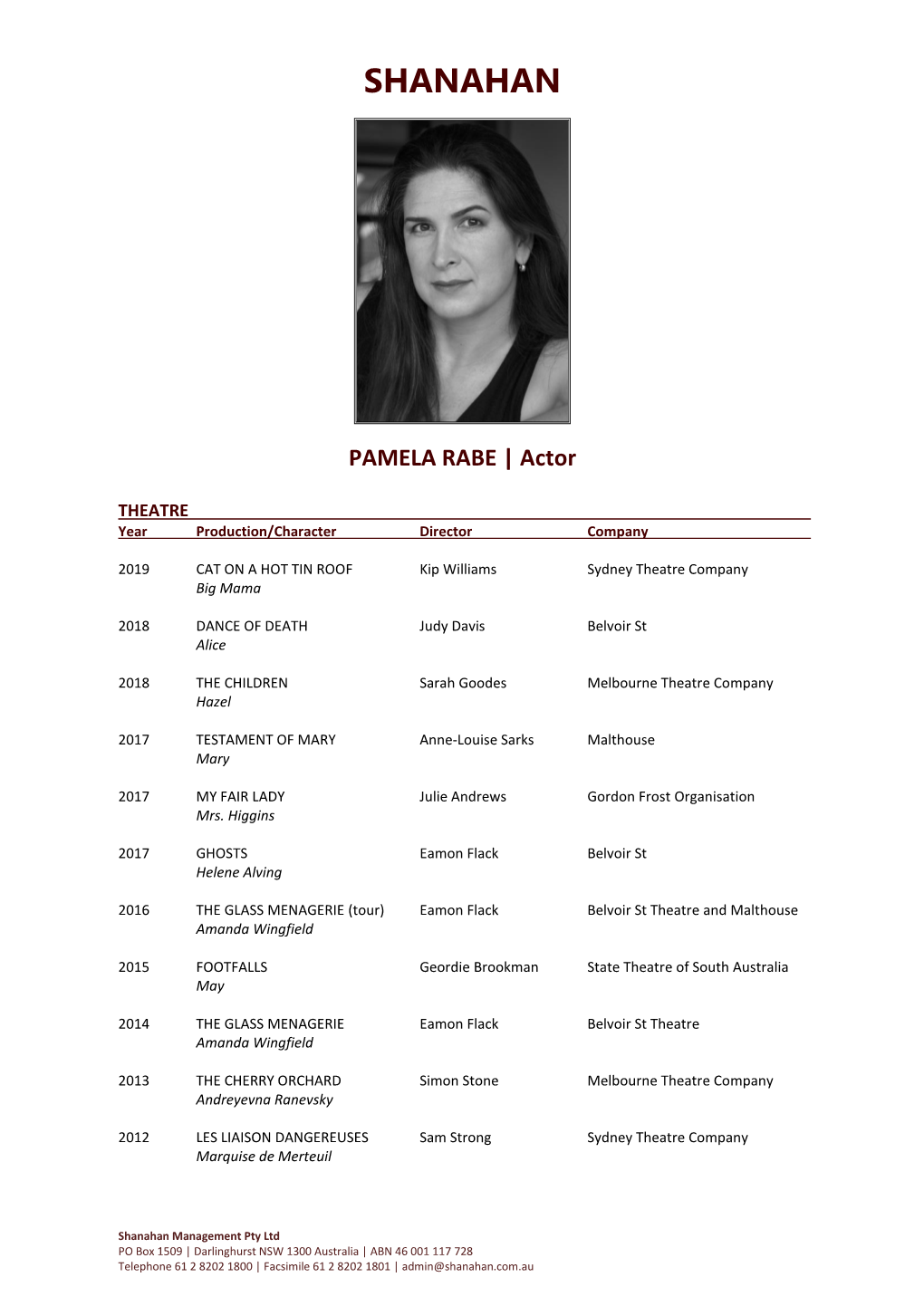 Pamela Rabe CV