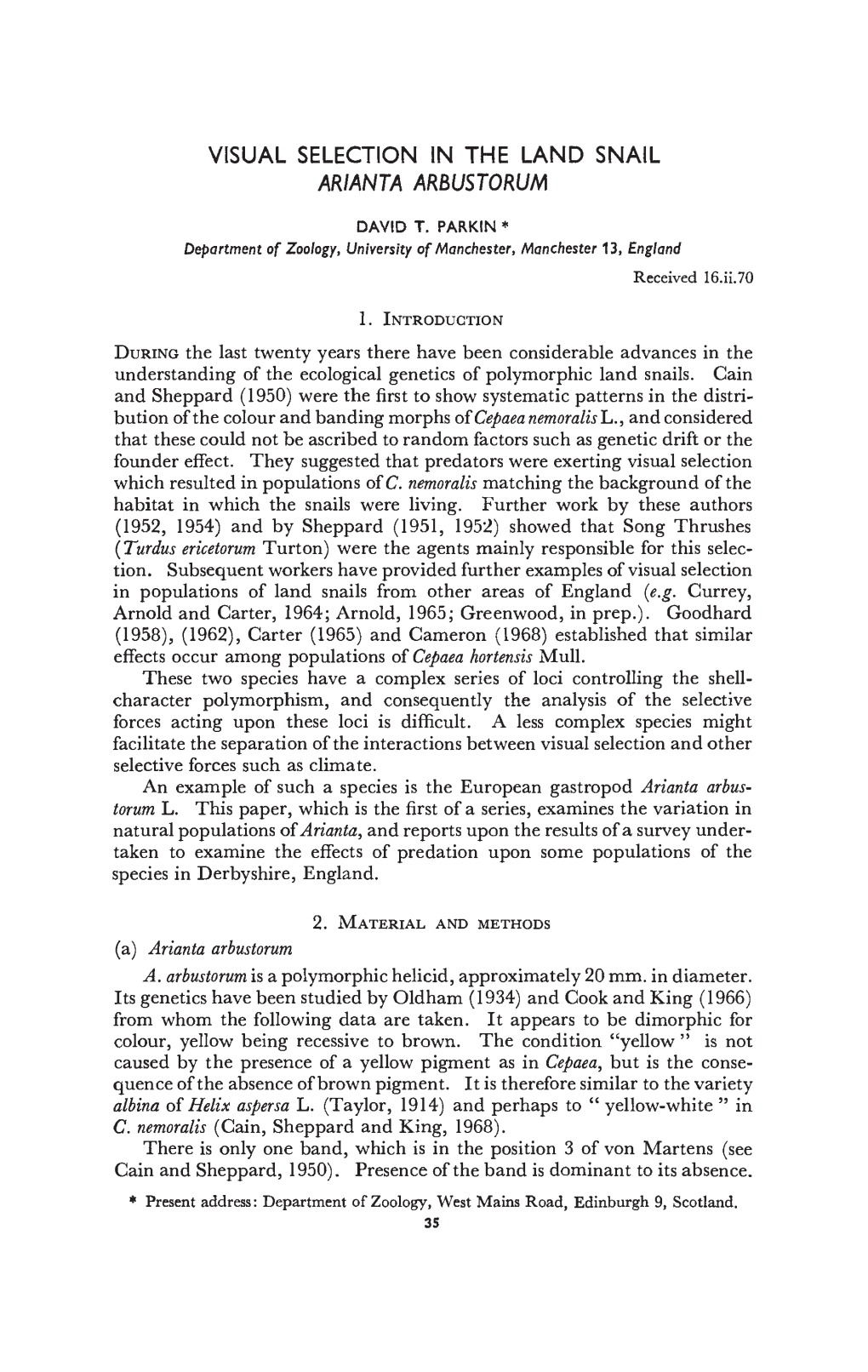 Visual Selection in the Land Snail Arianta Arbustorum